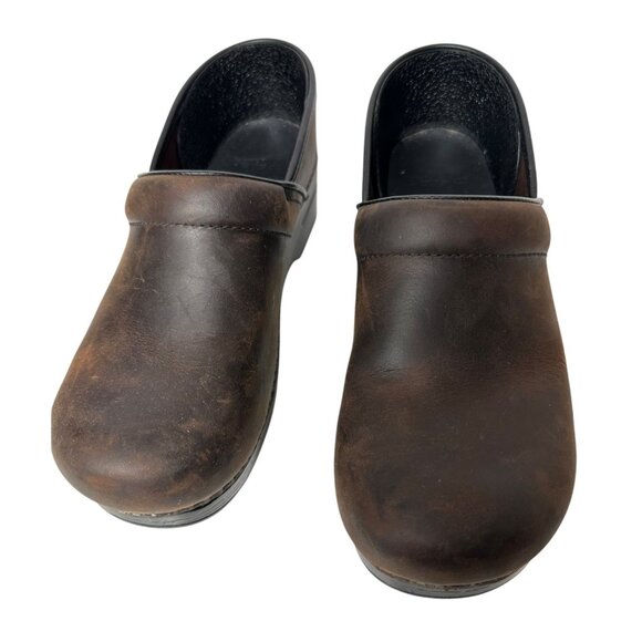 Dansko Professional Antique Brown/Black Leather Clogs Size 40 Brown 206-780202 - Picture 1 of 13